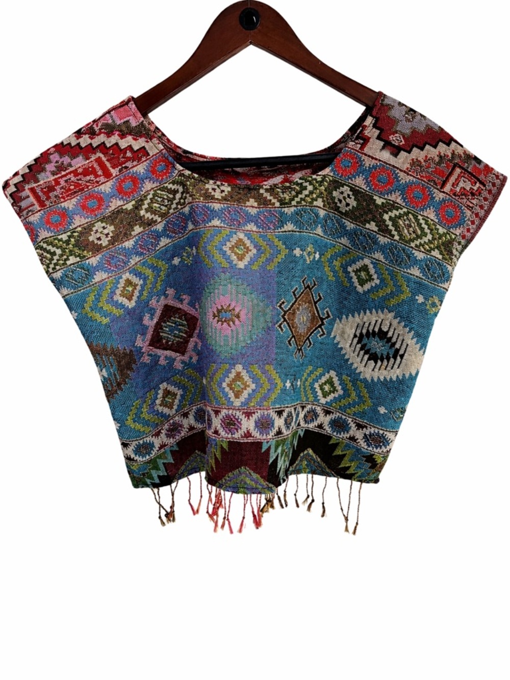 Boho Tribal Woven Crop Top Fringe Festival Southwest Ethnic